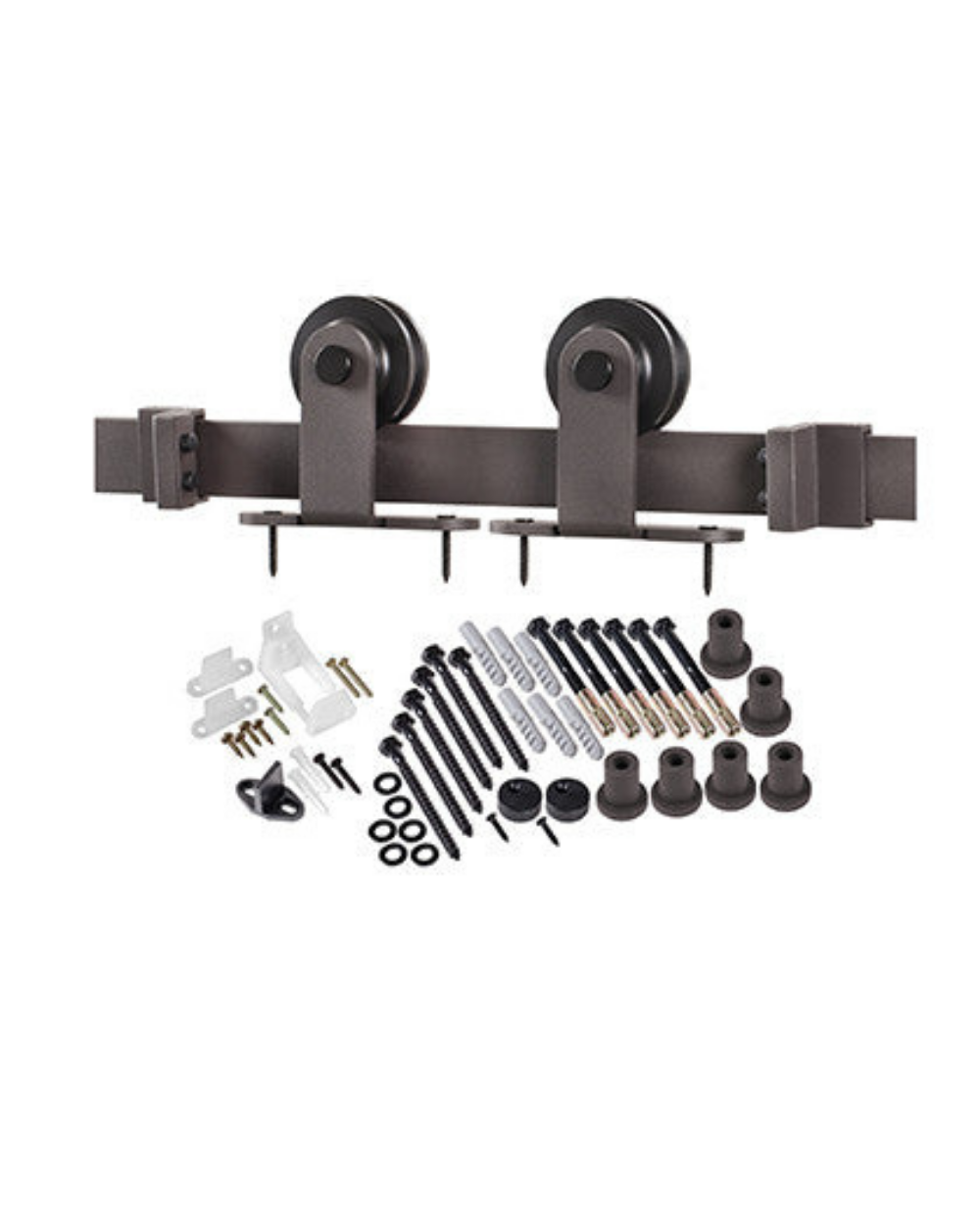 Top of Door Strap Barn Door Hardware Kit with Track and Rollers - Image 1