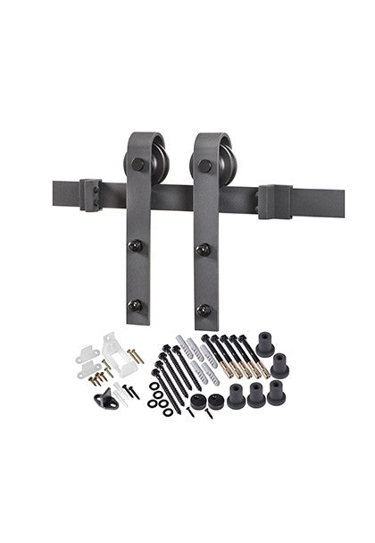Bent Strap Barn Door Hardware Kit with Track and Rollers - Image 1